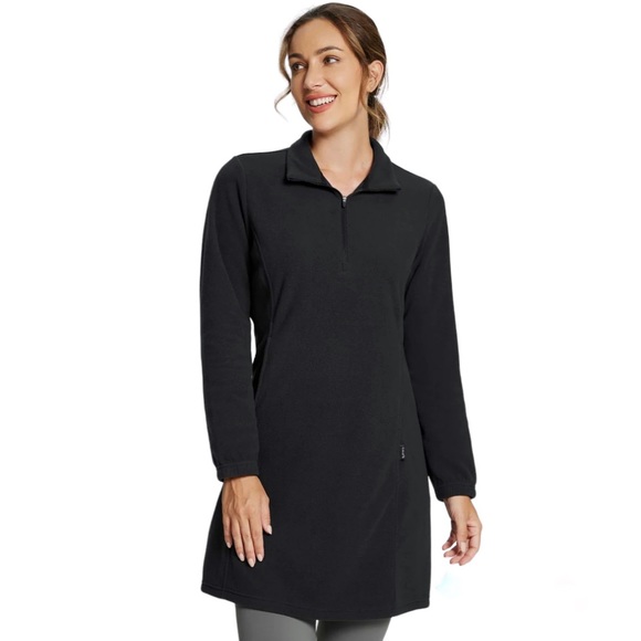 Baleaf Long Sleeve Quarter Zip Thermal Tunic Fleece Dress - Picture 2 of 7